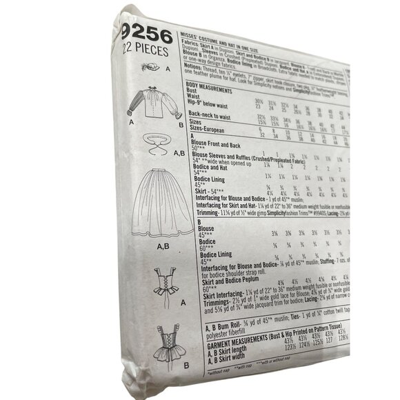 Simplicity 9256 Elizabethan Costume Sizes 14-20 Sewing Pattern Dress and Hat NEW - Picture 2 of 6